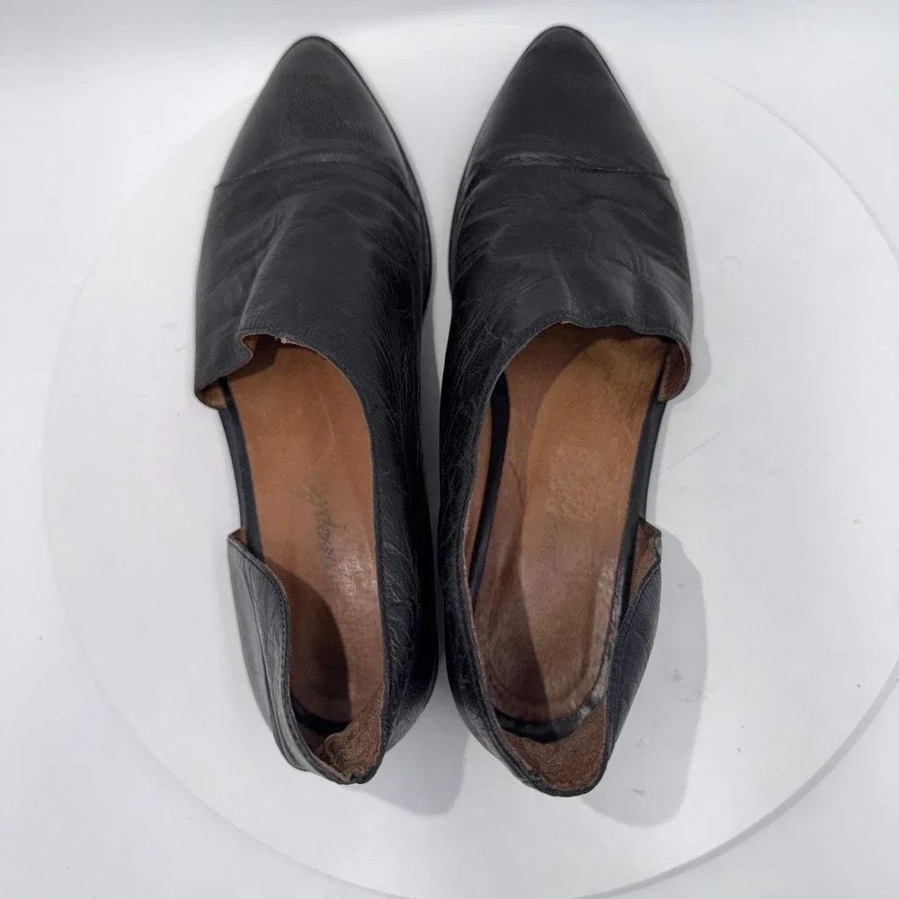 Free People Black Leather Royale D'Orsay Pointed Toe Flats Women Sz 38EU/7.5M US
